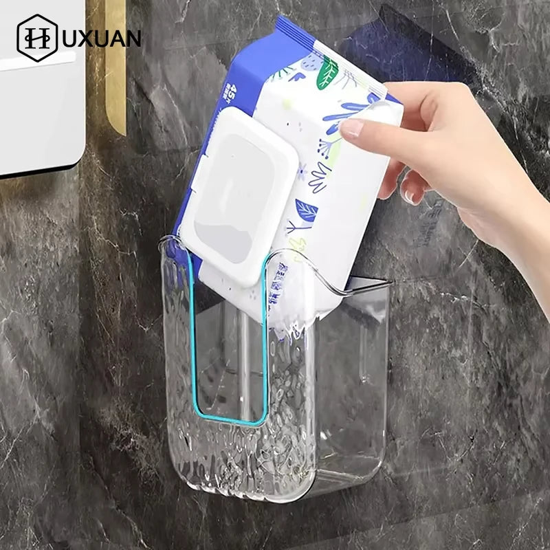 Tissue Box Bathroom Wall Mounted, Strong Adhesion, Large Opening Wet Wipes Holder with Heavy-Duty PET Design