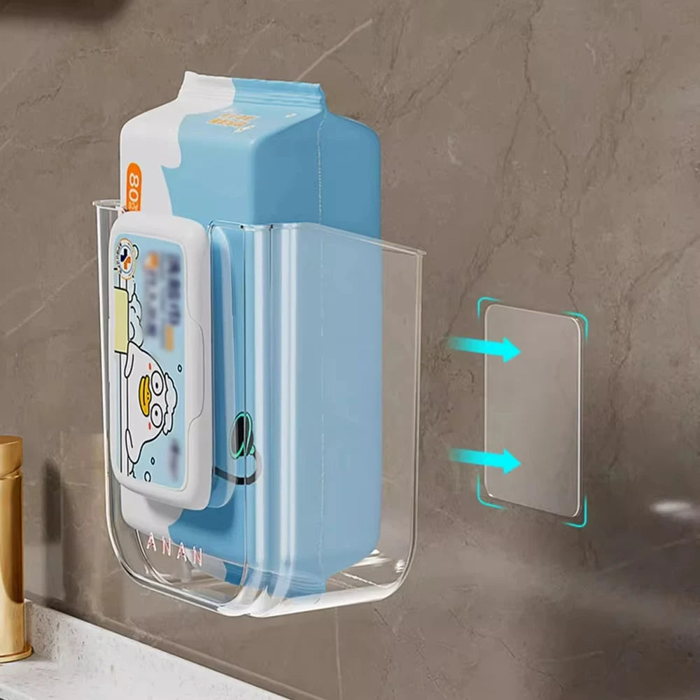 Tissue Box Bathroom Wall Mounted, Strong Adhesion, Large Opening Wet Wipes Holder with Heavy-Duty PET Design