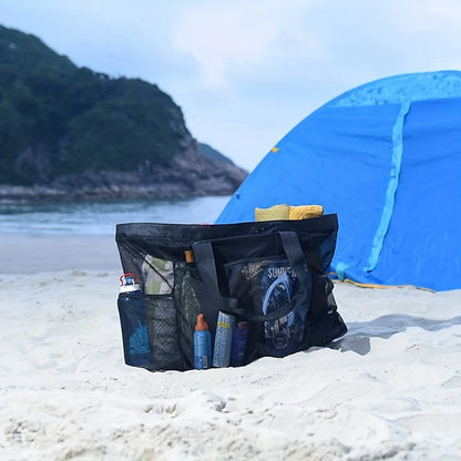 Breathable Mesh Tote with Zipper & Side Pockets, Extra Large Mesh Beach Bag for Pool, Travel & Scuba Diving