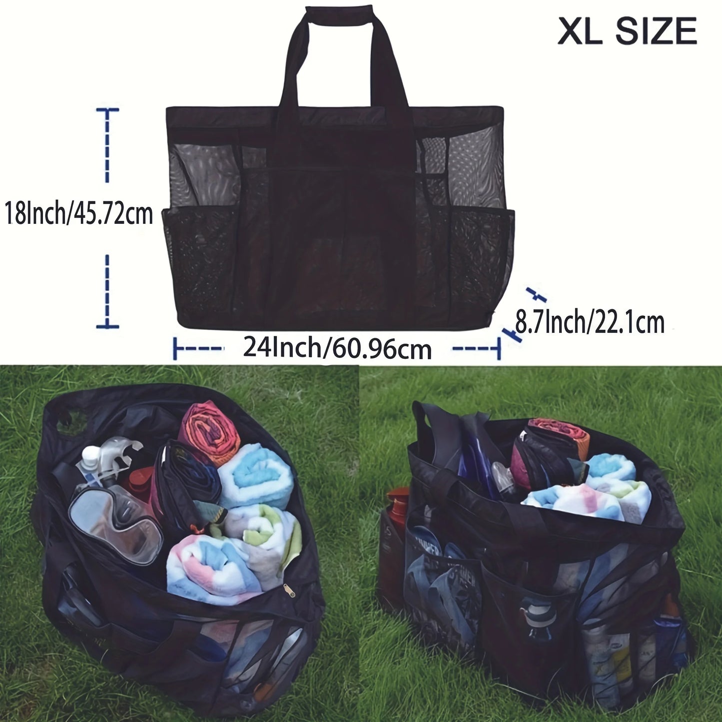 Breathable Mesh Tote With Zipper  Side Pockets Extra Large Mesh Beach Bag For Pool Travel  Scuba Di 3