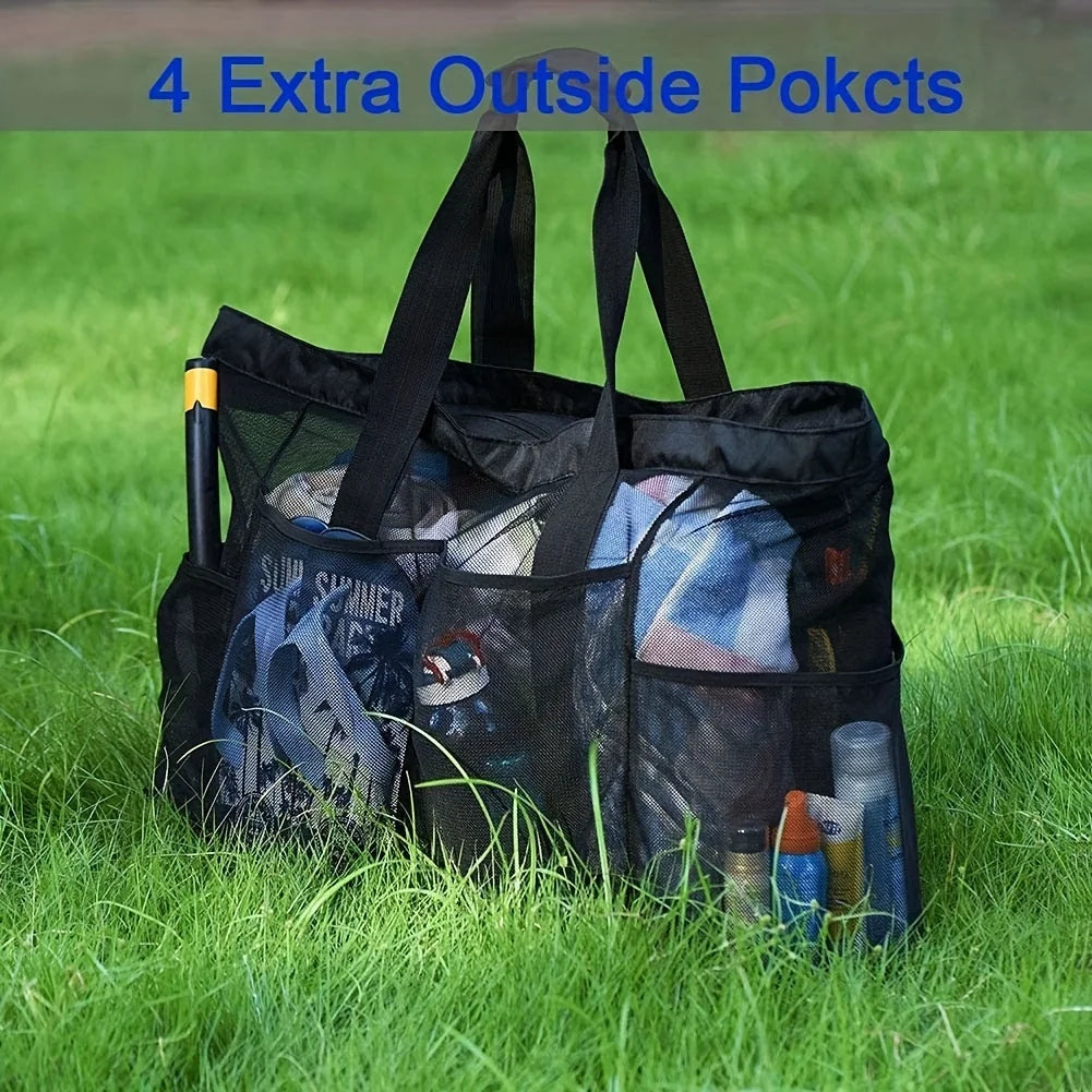 Breathable Mesh Tote With Zipper  Side Pockets Extra Large Mesh Beach Bag For Pool Travel  Scuba Di 4