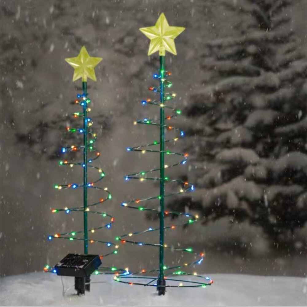 Outdoor Waterproof LED Solar Wrought Iron Star Christmas Tree Lights, Patio Lawn Decorative Holiday Garden Lights