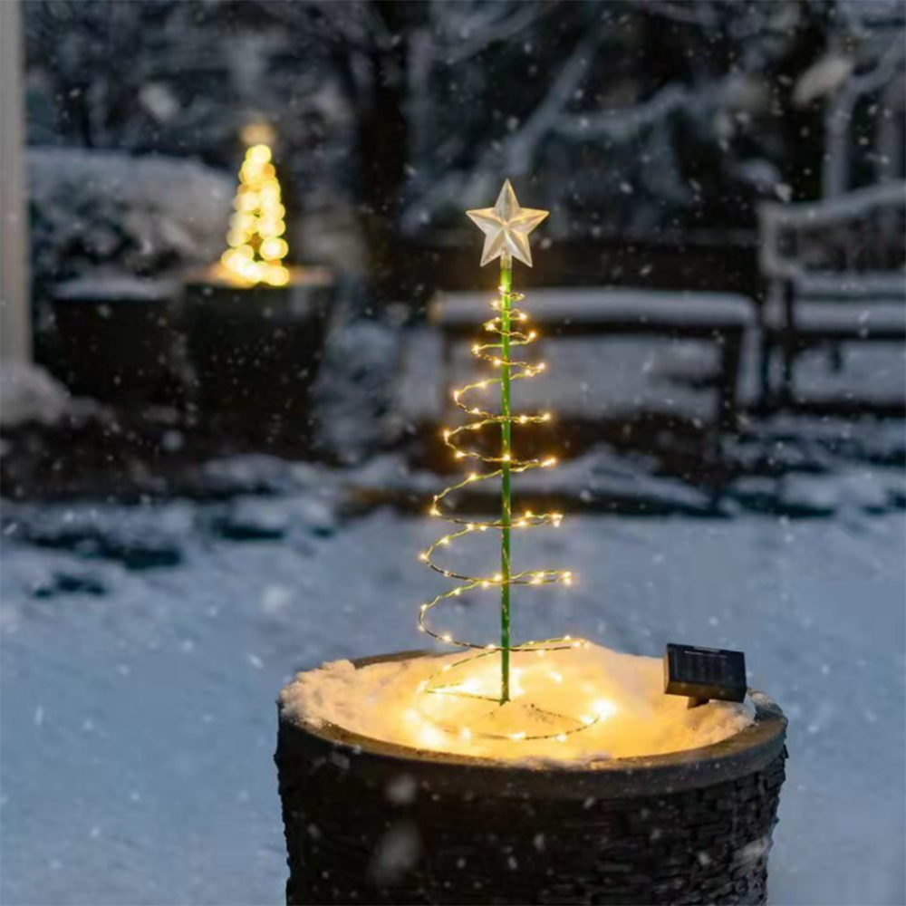 Outdoor Waterproof LED Solar Wrought Iron Star Christmas Tree Lights, Patio Lawn Decorative Holiday Garden Lights