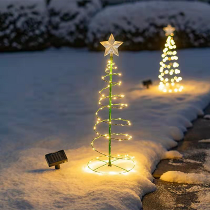 Outdoor Waterproof LED Solar Wrought Iron Star Christmas Tree Lights, Patio Lawn Decorative Holiday Garden Lights
