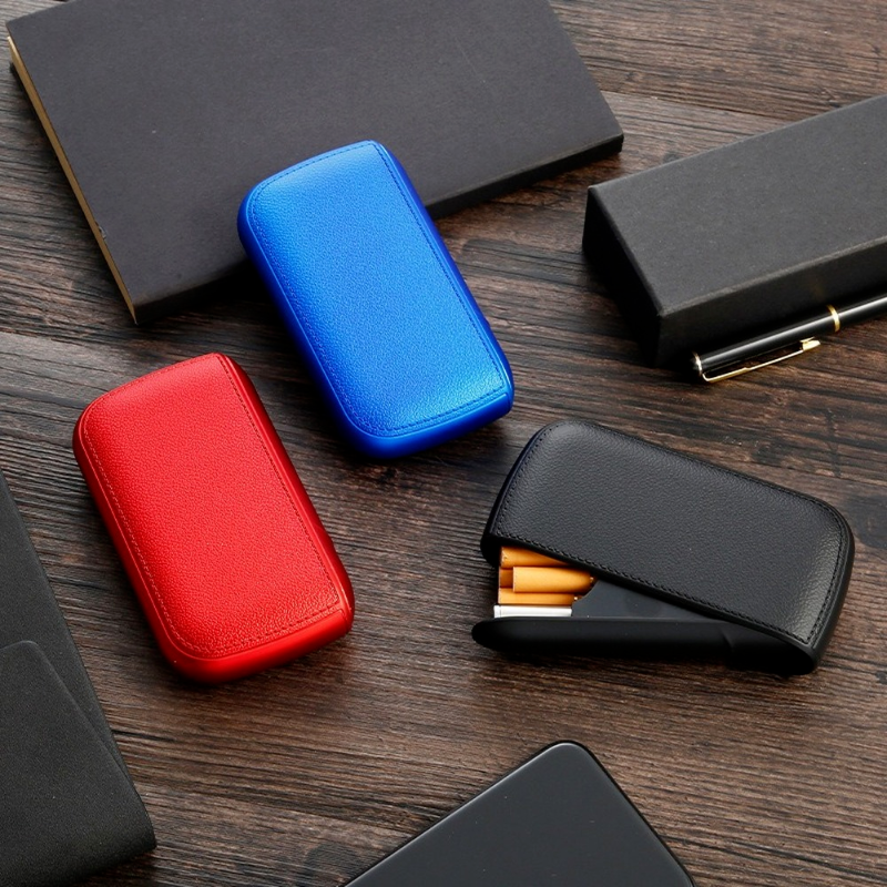 Mens Exquisite Imitation Leather Cigarette Case with USB Tungsten Electronic Lighter – Stylish & Functional Gift