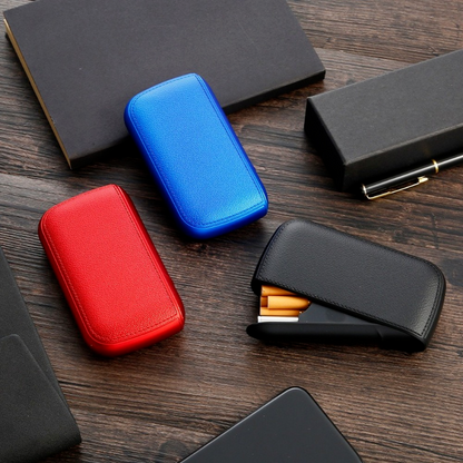 Mens Exquisite Imitation Leather Cigarette Case with USB Tungsten Electronic Lighter – Stylish & Functional Gift