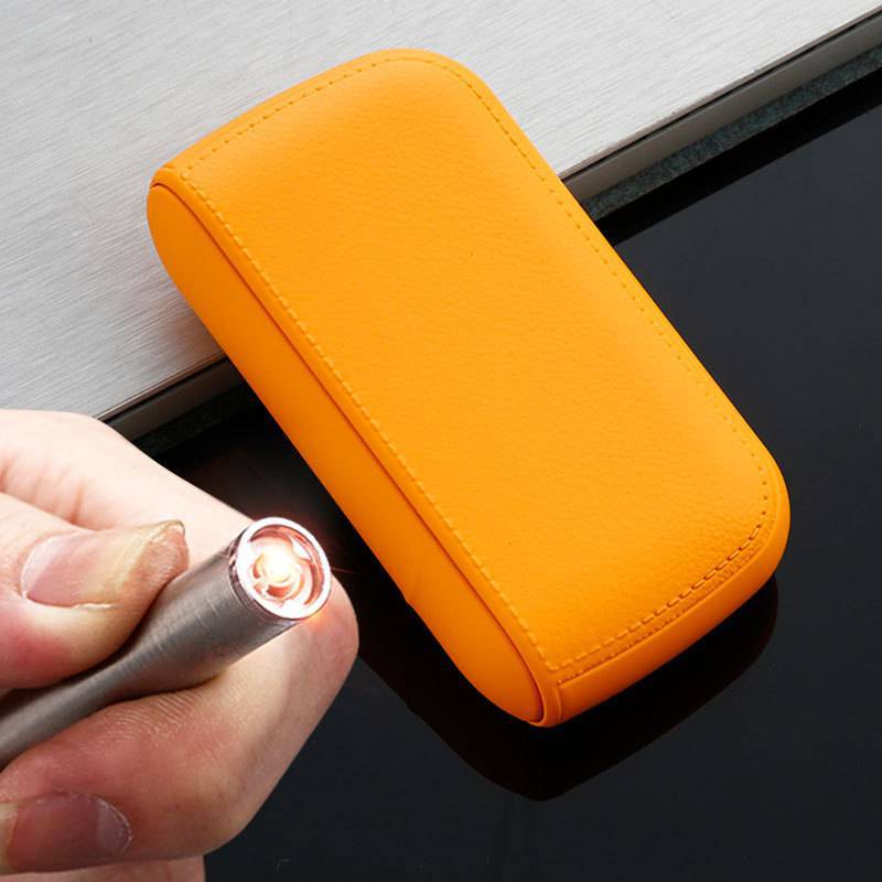 Mens Exquisite Imitation Leather Cigarette Case with USB Tungsten Electronic Lighter – Stylish & Functional Gift