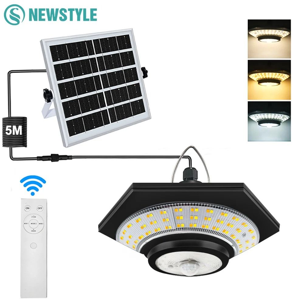 Solar Pendant Lights for Outdoor and Indoor Use with 288 LEDs Motion Sensor Barn and Shed Light Waterproof Yard Lamp