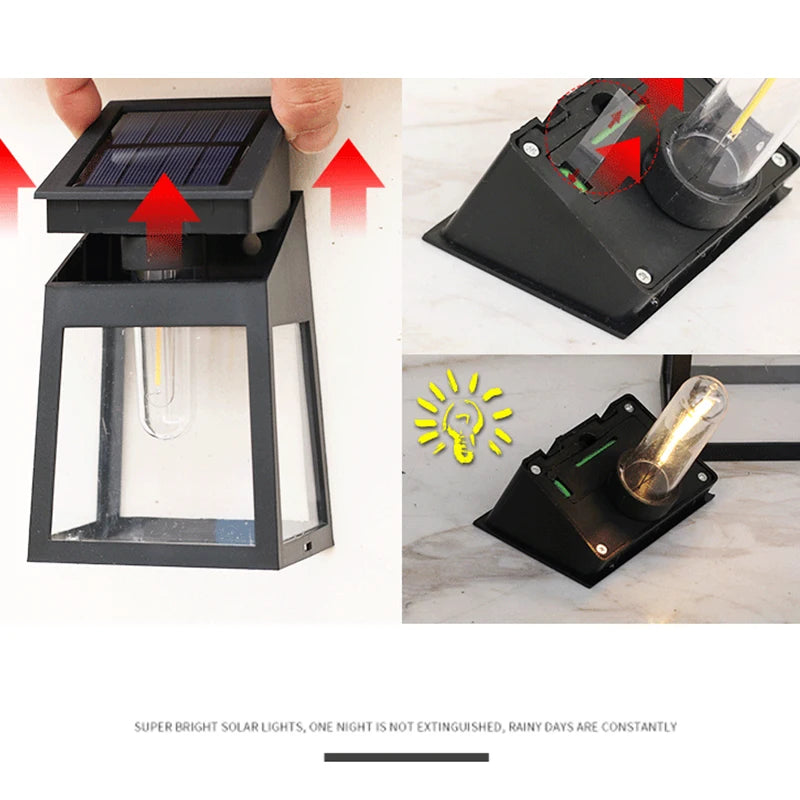 Outdoor Waterproof Solar Wall Light Sunlight, Fence Yard Pathway Lamp, Garden Wall Washer Tungsten Light Bulb