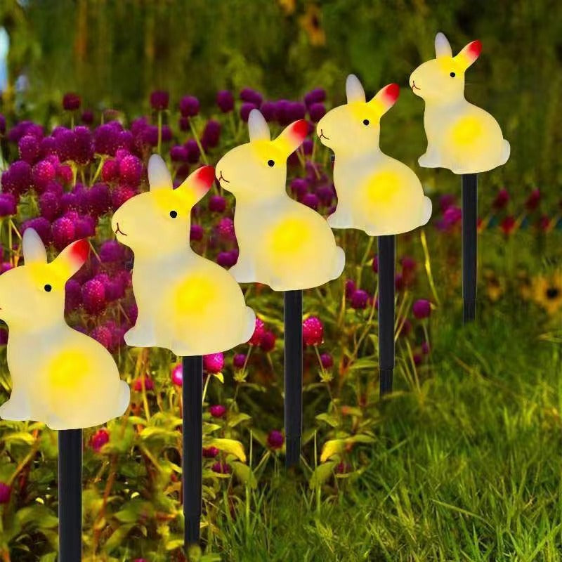 Solar Rabbit Easter Bunny Lights Outdoor, LED Garden Decor Pathway Lighting, Lawn Ground Plug Set