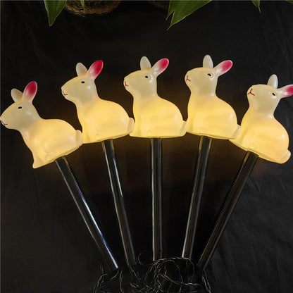 Solar Rabbit Easter Bunny Lights Outdoor, LED Garden Decor Pathway Lighting, Lawn Ground Plug Set