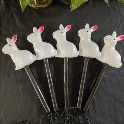 Solar Rabbit Easter Bunny Lights Outdoor, LED Garden Decor Pathway Lighting, Lawn Ground Plug Set