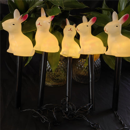 Solar Rabbit Easter Bunny Lights Outdoor, LED Garden Decor Pathway Lighting, Lawn Ground Plug Set