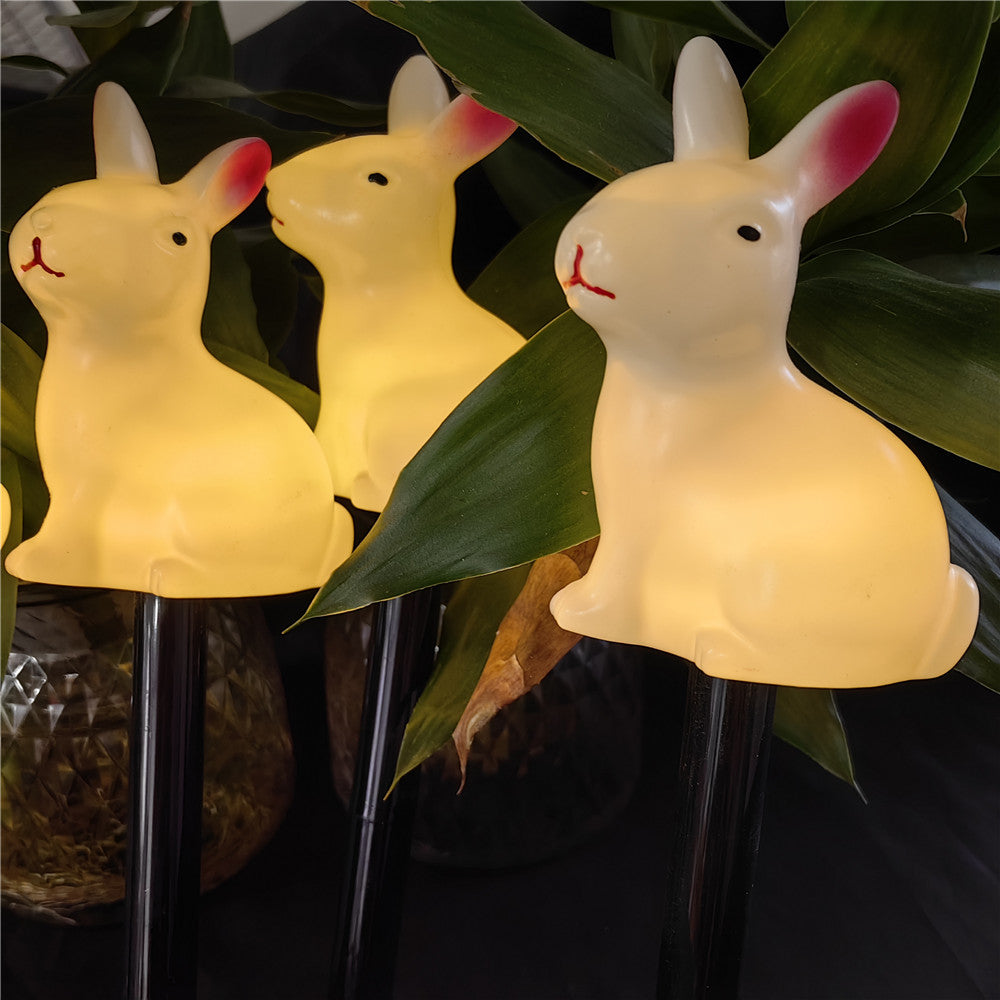 Solar Rabbit Easter Bunny Lights Outdoor, LED Garden Decor Pathway Lighting, Lawn Ground Plug Set