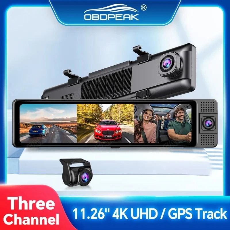 Triple Camera 4K Dash Cam with GPS and Night Vision