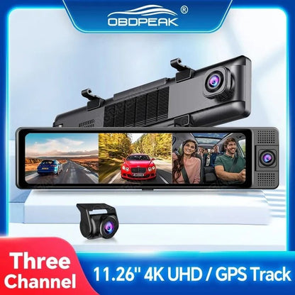 Triple Camera 4K Dash Cam with GPS and Night Vision