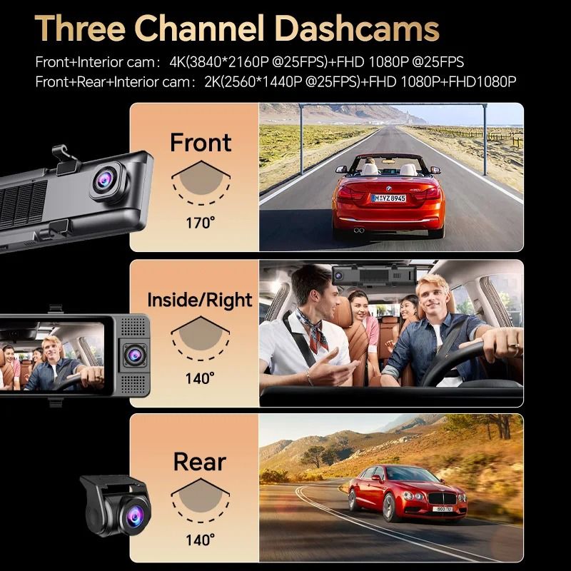 Triple Camera 4K Dash Cam With GPS And Night Vision 2