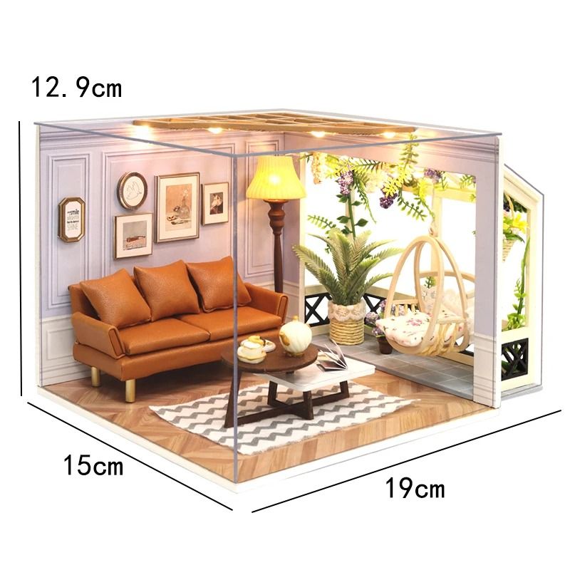 DIY Wooden Mini Dollhouse With Furniture And LED Lights 12