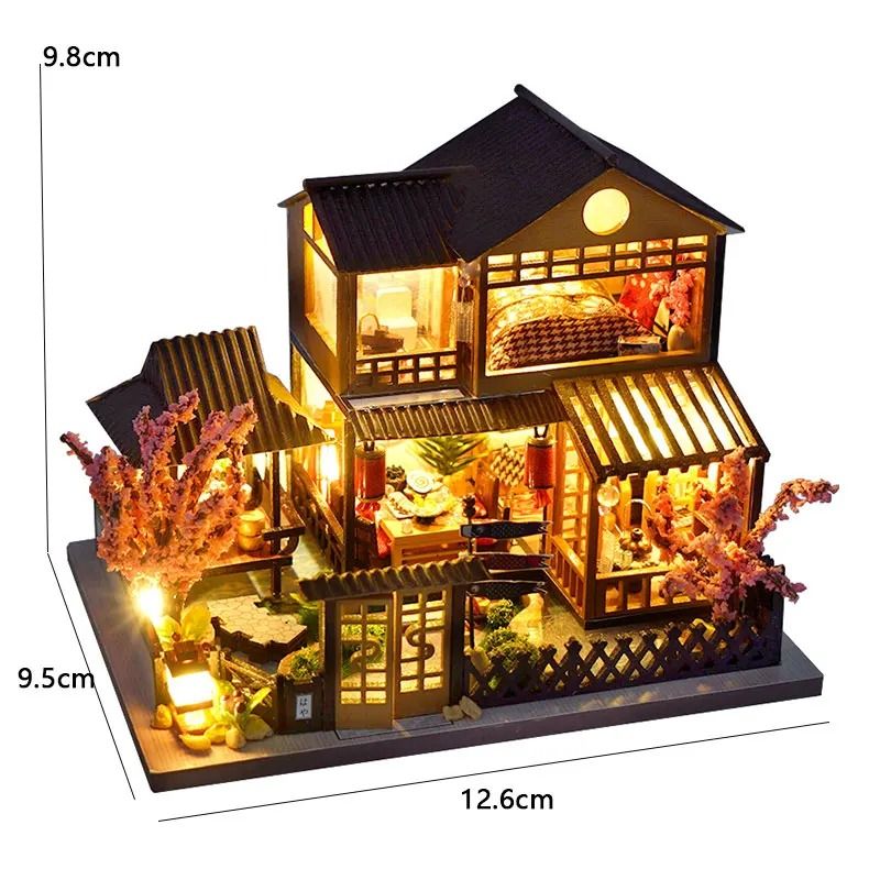 DIY Wooden Mini Dollhouse With Furniture And LED Lights 4