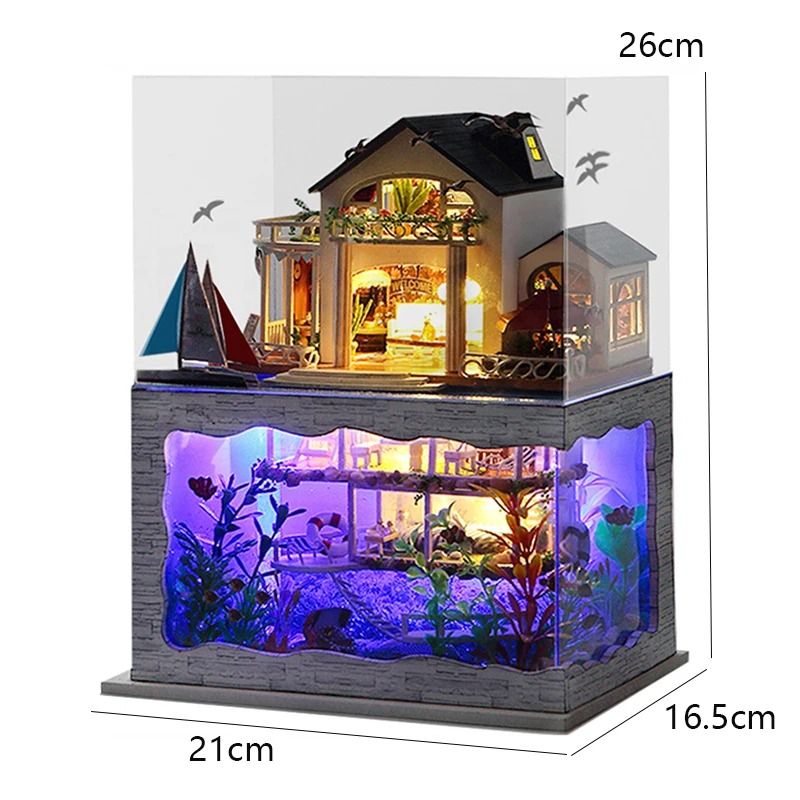 DIY Wooden Mini Dollhouse With Furniture And LED Lights 6