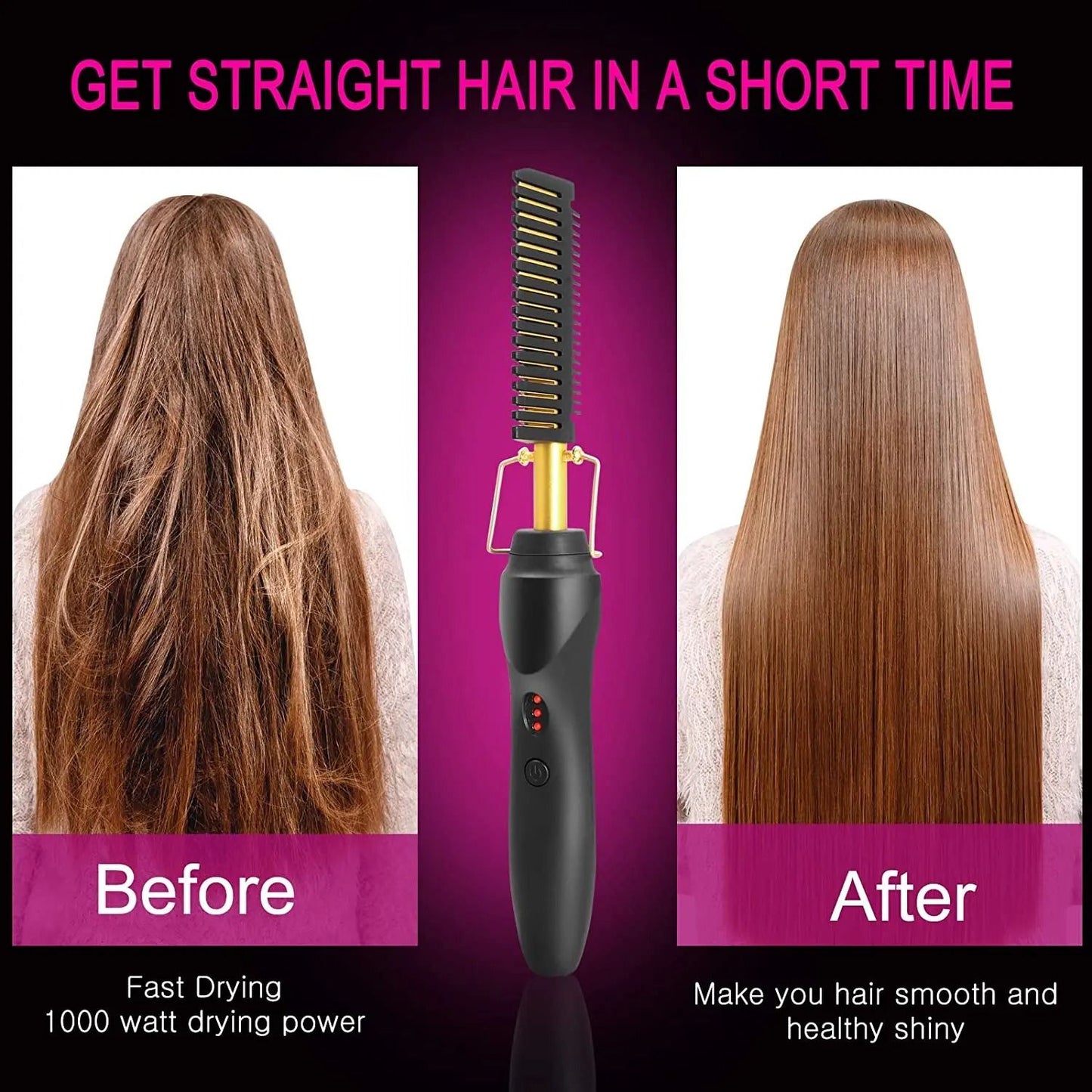 Two In One Electric Hot Comb Hair Straightener And Beard Styler With Fast Heating For Travel And Ho 1