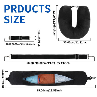 Travel Neck Pillow With Fillable Clothing Case And Velvet Cover For Airplane And Road Trips 1