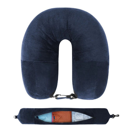 Travel Neck Pillow With Fillable Clothing Case And Velvet Cover For Airplane And Road Trips 7