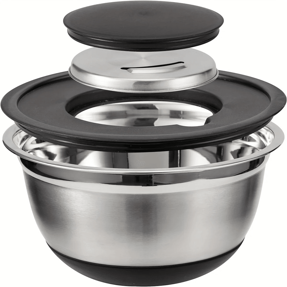 KitchenGuard 8 Piece Stainless Steel Mixing Bowl Set with Airtight Lids and Non Slip Base