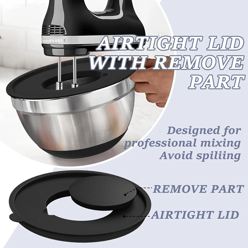 KitchenGuard 8 Piece Stainless Steel Mixing Bowl Set With Airtight Lids And Non Slip Base 3