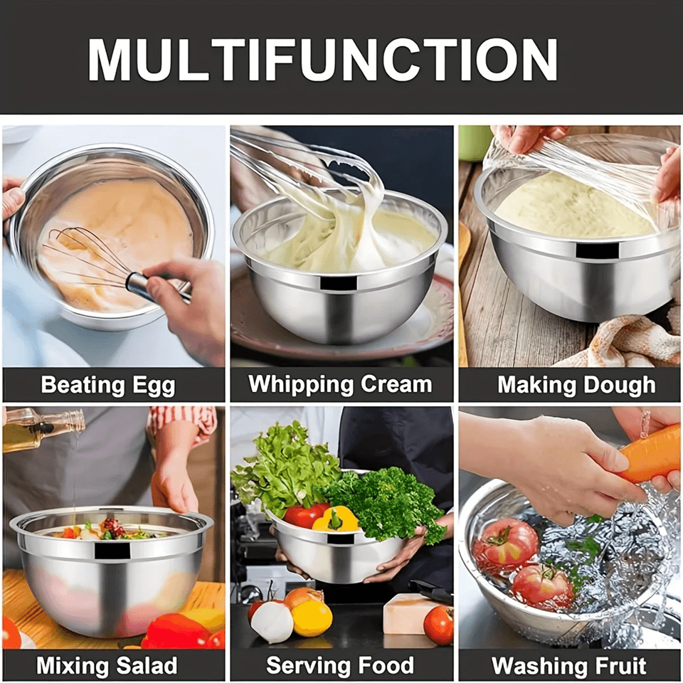 KitchenGuard 8 Piece Stainless Steel Mixing Bowl Set With Airtight Lids And Non Slip Base 6