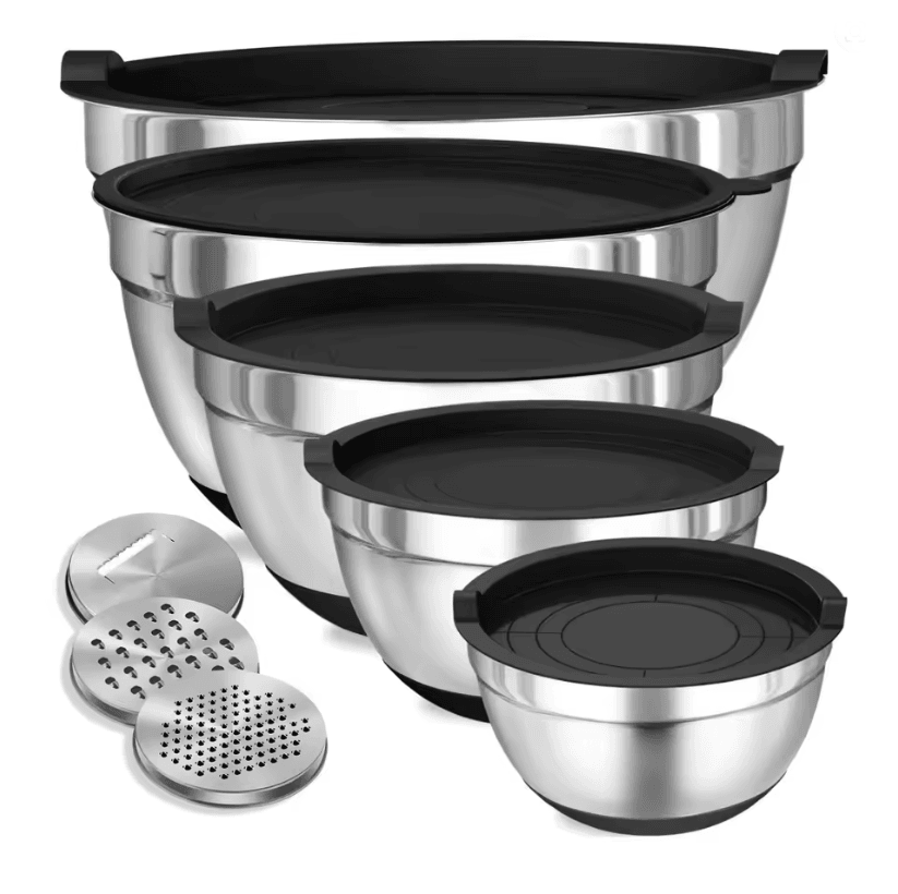 KitchenGuard 8 Piece Stainless Steel Mixing Bowl Set With Airtight Lids And Non Slip Base 7