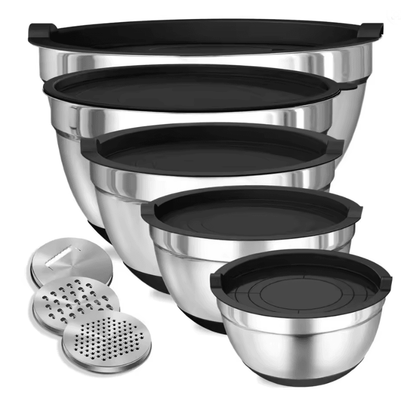 KitchenGuard 8 Piece Stainless Steel Mixing Bowl Set With Airtight Lids And Non Slip Base 7