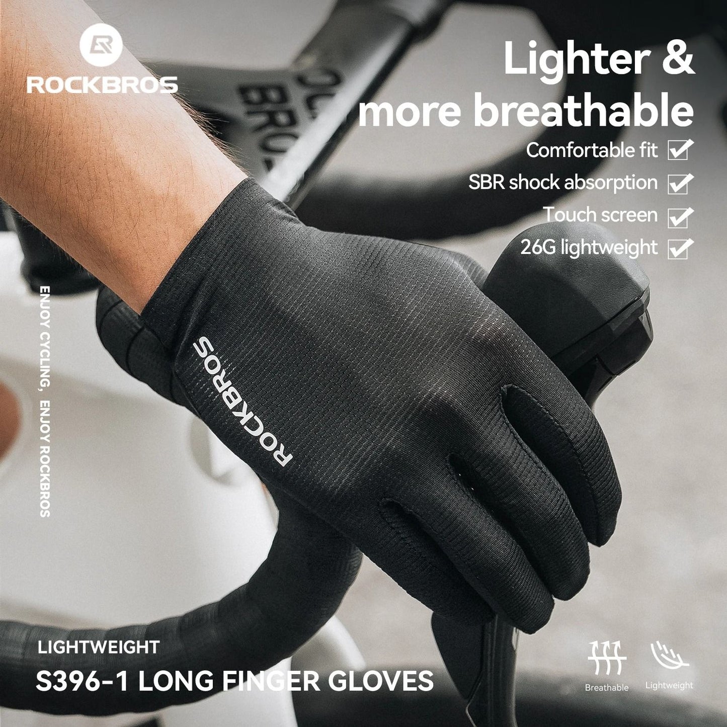 Windproof Full Finger Cycling Gloves with Shock Absorption and Non Slip Grip