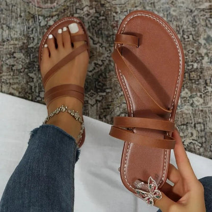 Womens Summer Slip On Sandals With PU Leather Straps And Flat Heel For Casual Beach Outfits 4
