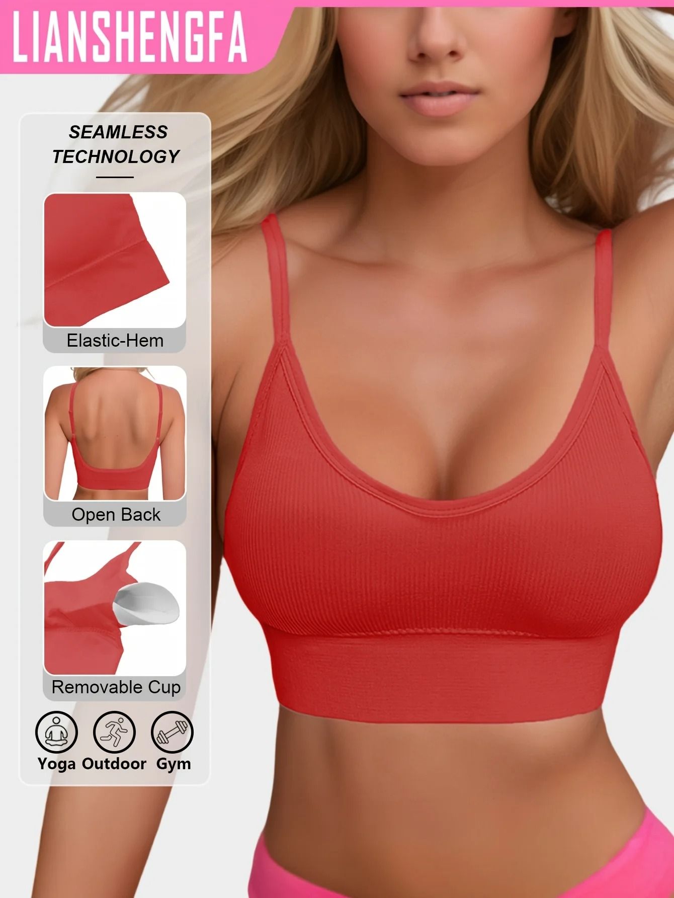 Womens Halterneck Backless Sports Bra With Ribbed Knit Fabric For Yoga And Activewear 3