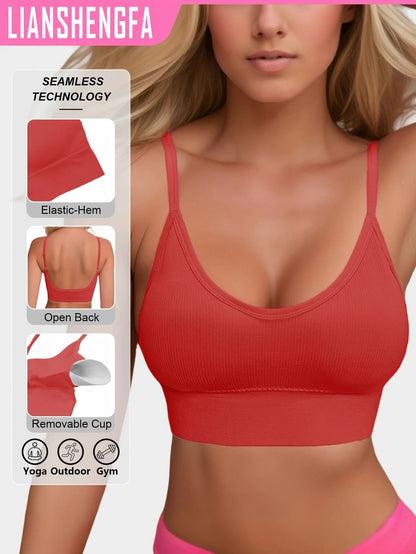 Womens Halterneck Backless Sports Bra With Ribbed Knit Fabric For Yoga And Activewear 3