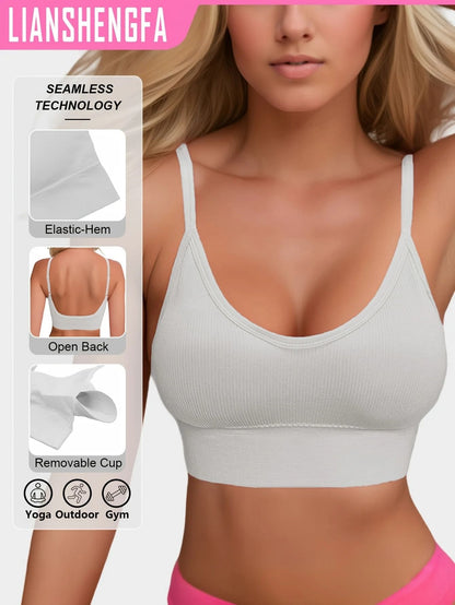 Womens Halterneck Backless Sports Bra With Ribbed Knit Fabric For Yoga And Activewear 4