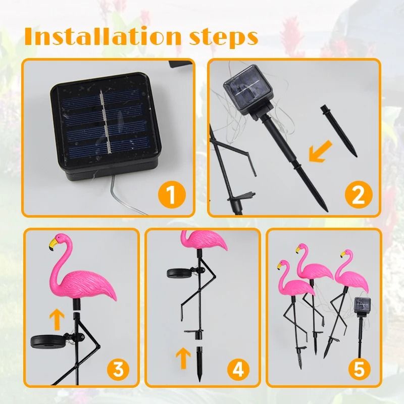 Solar Flamingo Garden Light For Outdoor Pathway Patio Yard Decor With Waterproof LED Stake Design 5