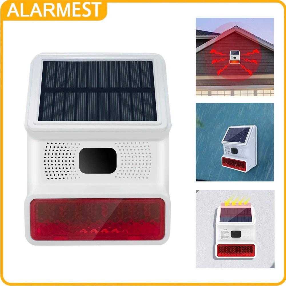 Wireless Solar Outdoor Siren Alarm with Sound and Flash for Home Security Systems