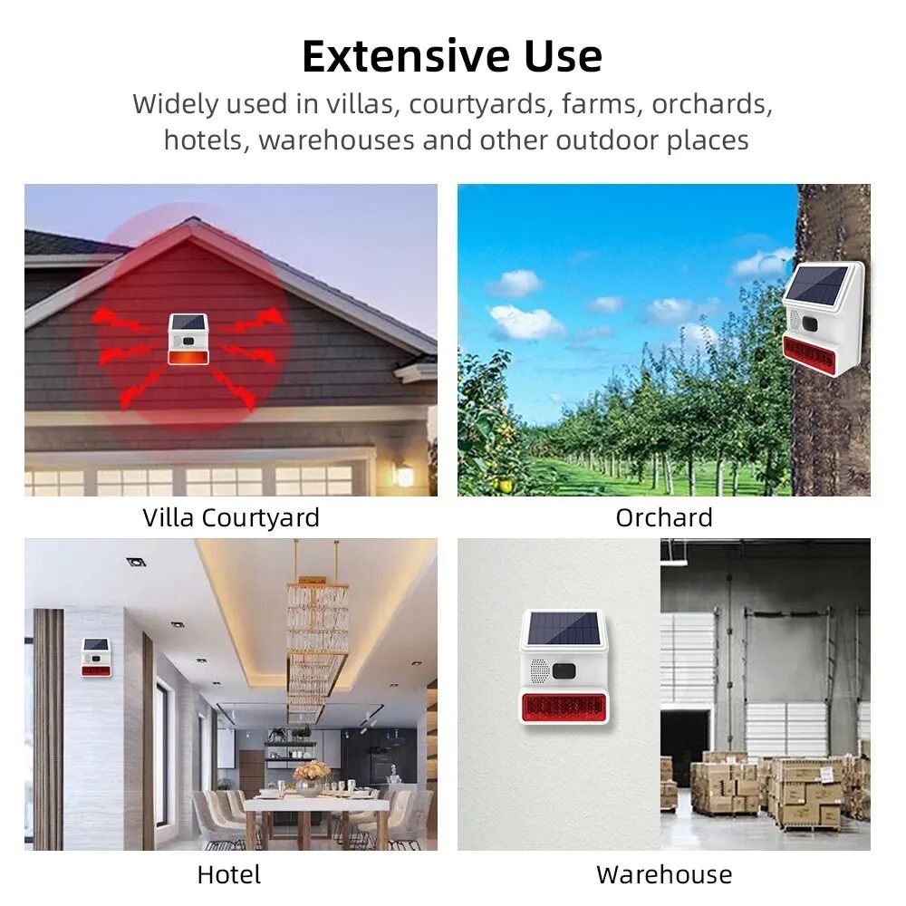 Wireless Solar Outdoor Siren Alarm With Sound And Flash For Home Security Systems 1