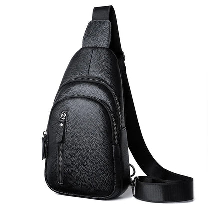 Mens Genuine Leather Crossbody Chest Bag with Adjustable Strap for Daily Travel and Casual Use