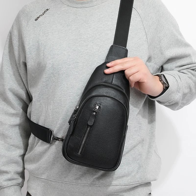 Mens Genuine Leather Crossbody Chest Bag With Adjustable Strap For Daily Travel And Casual Use 1