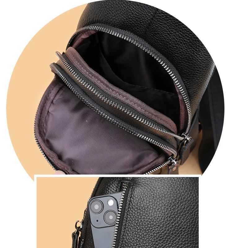 Mens Genuine Leather Crossbody Chest Bag With Adjustable Strap For Daily Travel And Casual Use 5