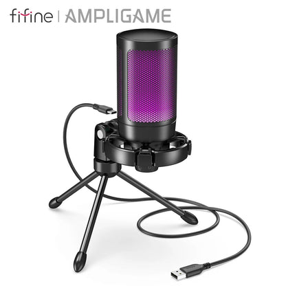 RGB USB Gaming Microphone with Mute Button and Tripod Stand for Streaming on PC and Console