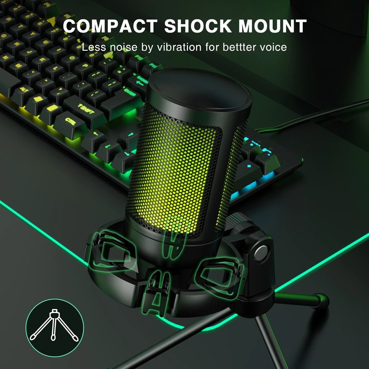 RGB USB Gaming Microphone With Mute Button And Tripod Stand For Streaming On PC And Console 2
