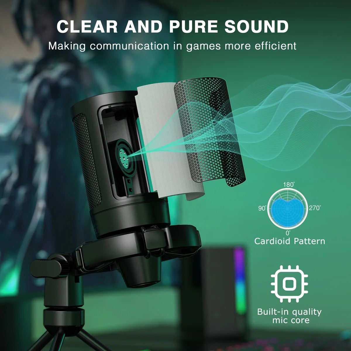 RGB USB Gaming Microphone With Mute Button And Tripod Stand For Streaming On PC And Console 3