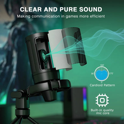 RGB USB Gaming Microphone With Mute Button And Tripod Stand For Streaming On PC And Console 3
