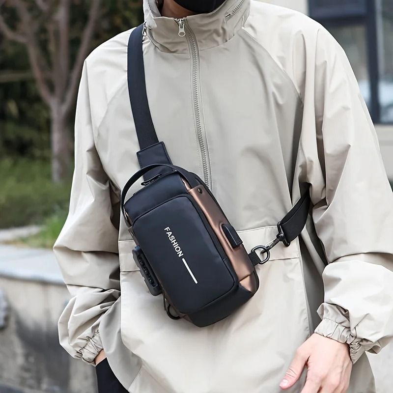 Stylish Mens Sling Bag Durable Oxford Fabric Crossbody Chest Pack With Phone Pocket 4