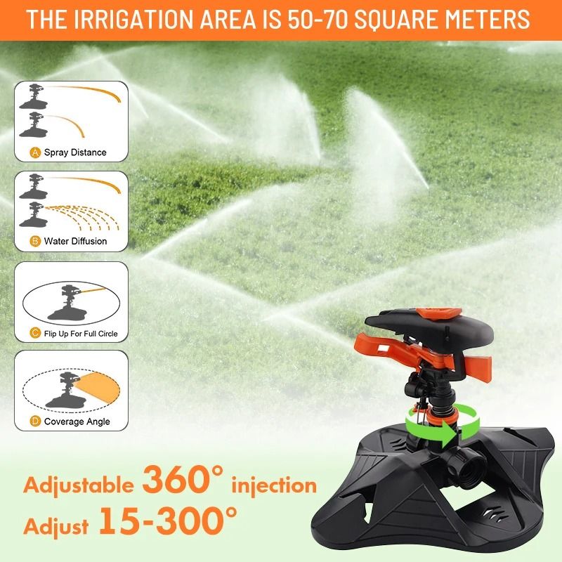Upgraded 360 Degree Rotating Garden Water Sprinkler with Adjustable Angle and Large Coverage