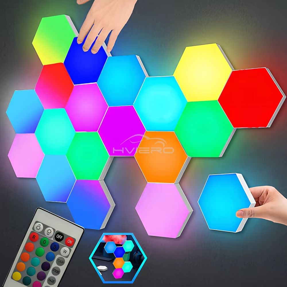 Modular Touch-Sensitive RGB Hexagon Wall Light – Wireless Quantum LED Panels for Ambient Lighting